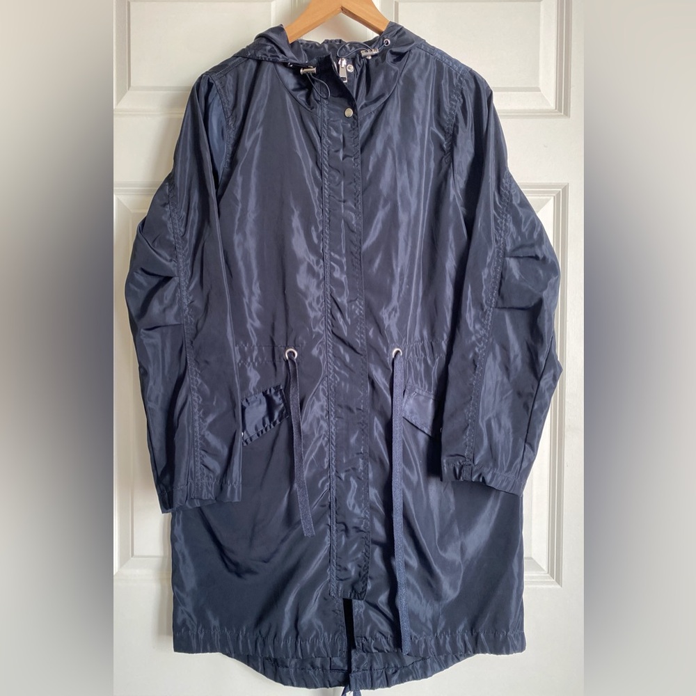 Ci Sono Originals Long Hooded Windbreaker Women’s Size M Navy Lightweight